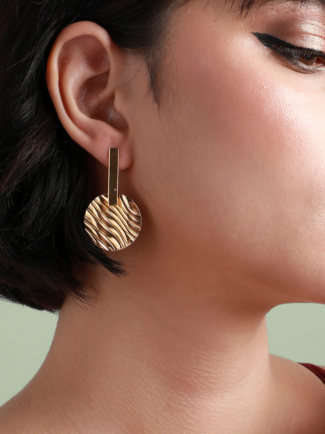 Women Gold Metallic Textured Drop Earrings