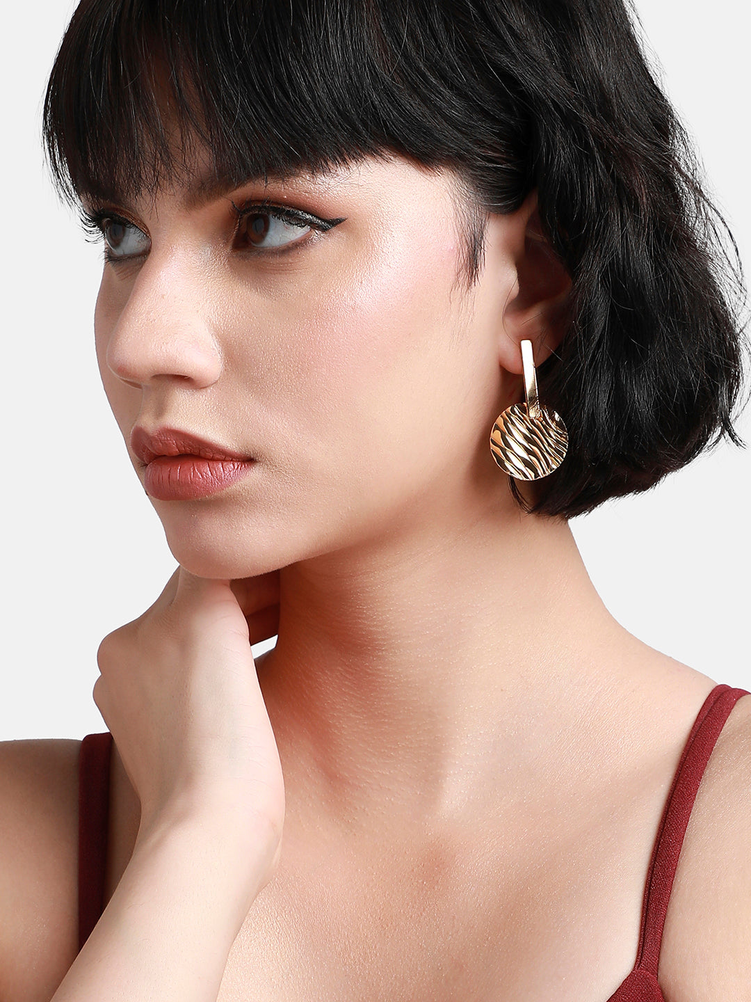 Women Gold Metallic Textured Drop Earrings