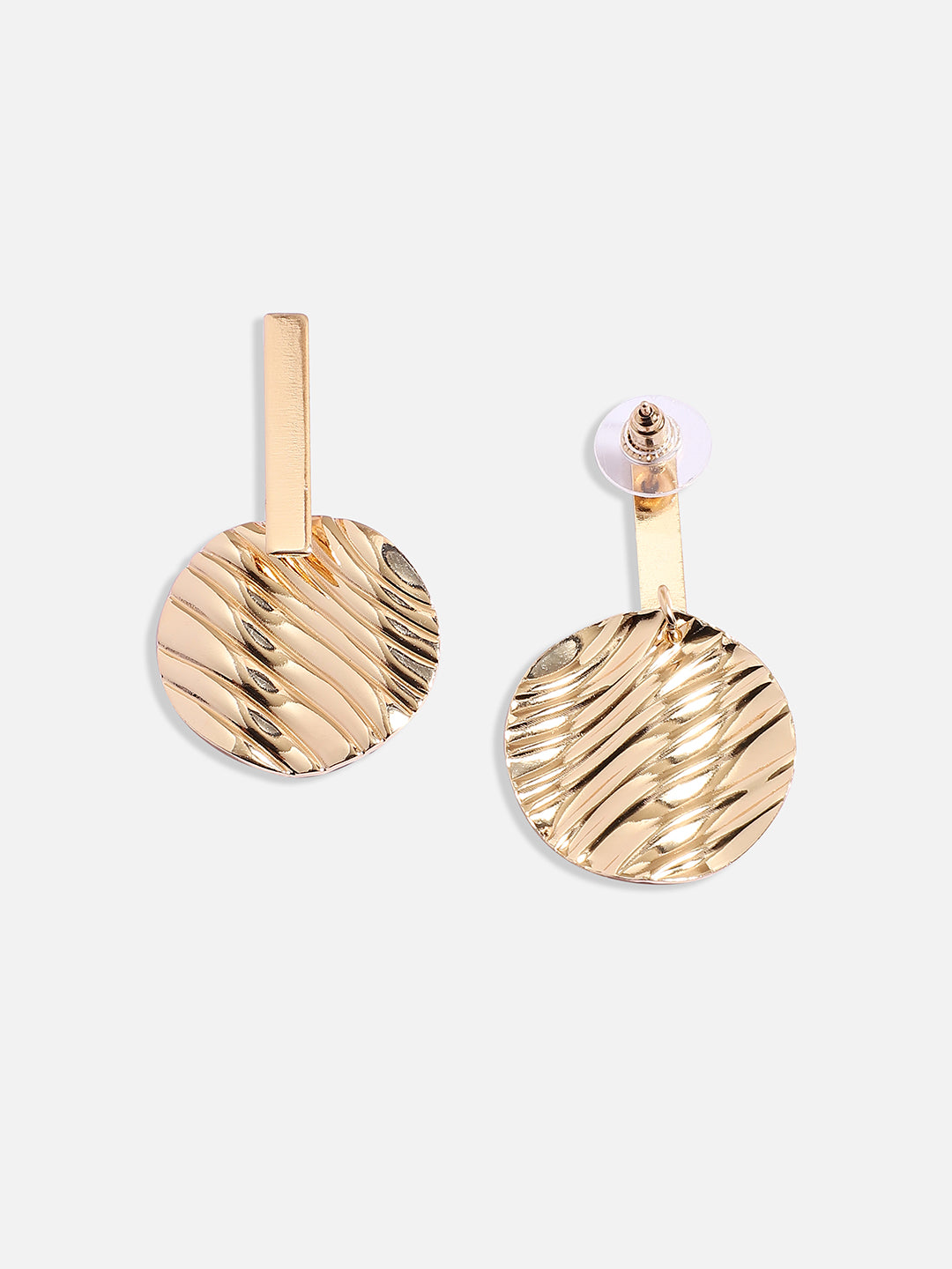 Women Gold Metallic Textured Drop Earrings