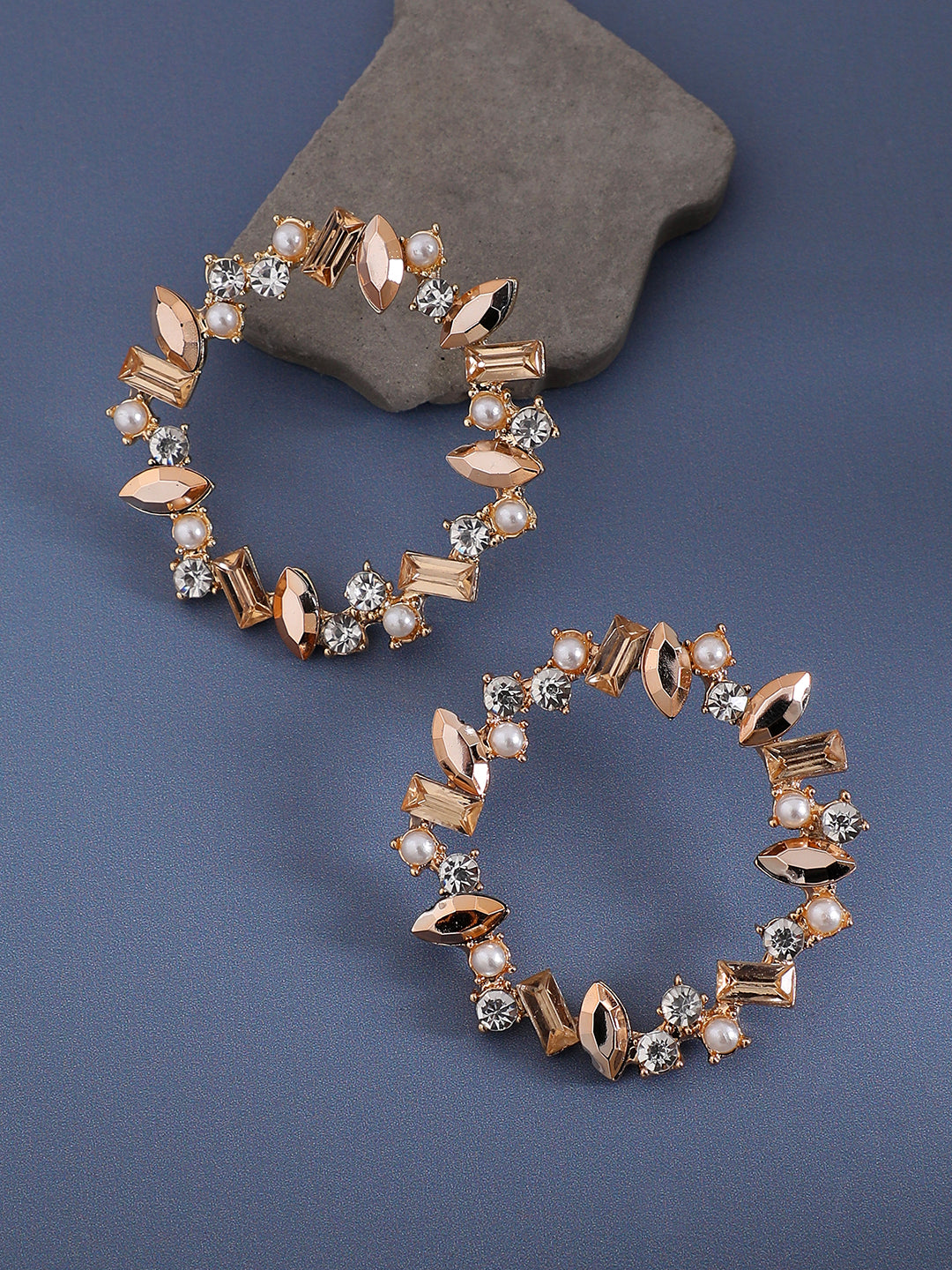 Women Gold Crystal Hoop Earrings