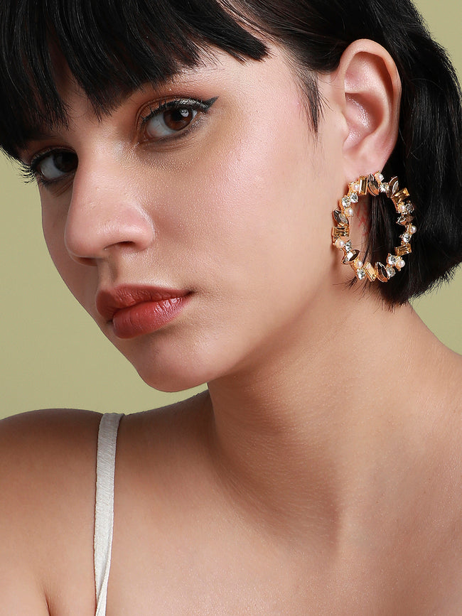 Women Gold Crystal Hoop Earrings