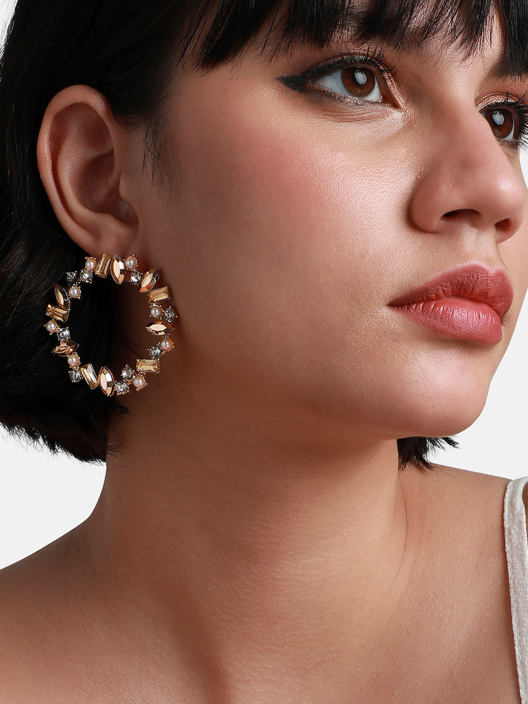 Women Gold Crystal Hoop Earrings