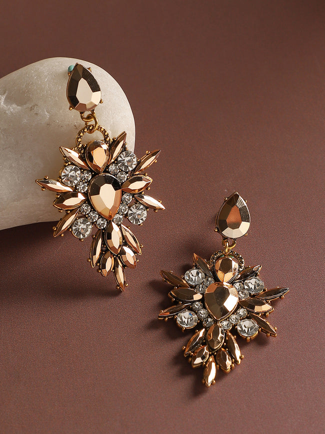 Women Gold Crystal Drop Earrings
