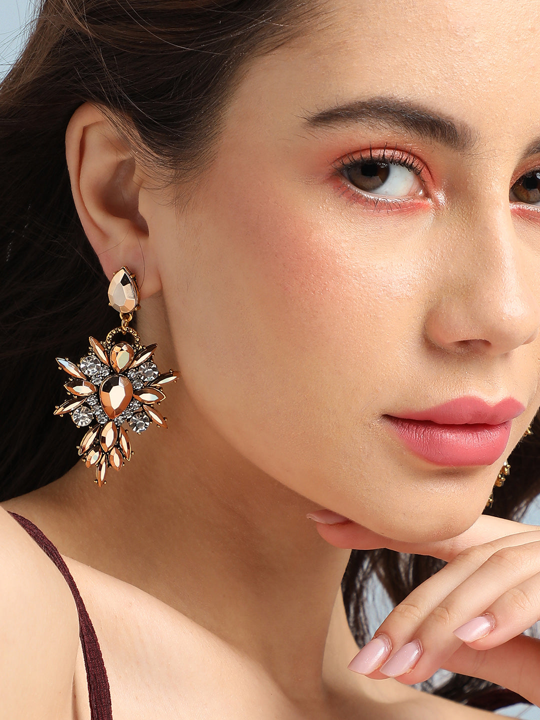 Women Gold Crystal Drop Earrings