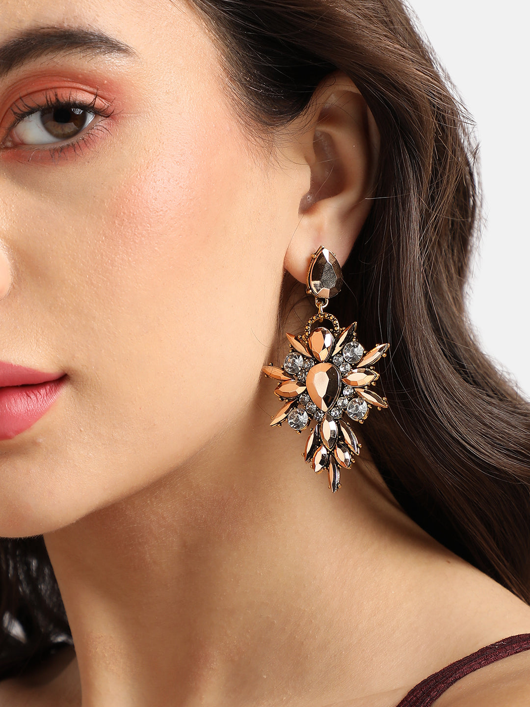 Women Gold Crystal Drop Earrings