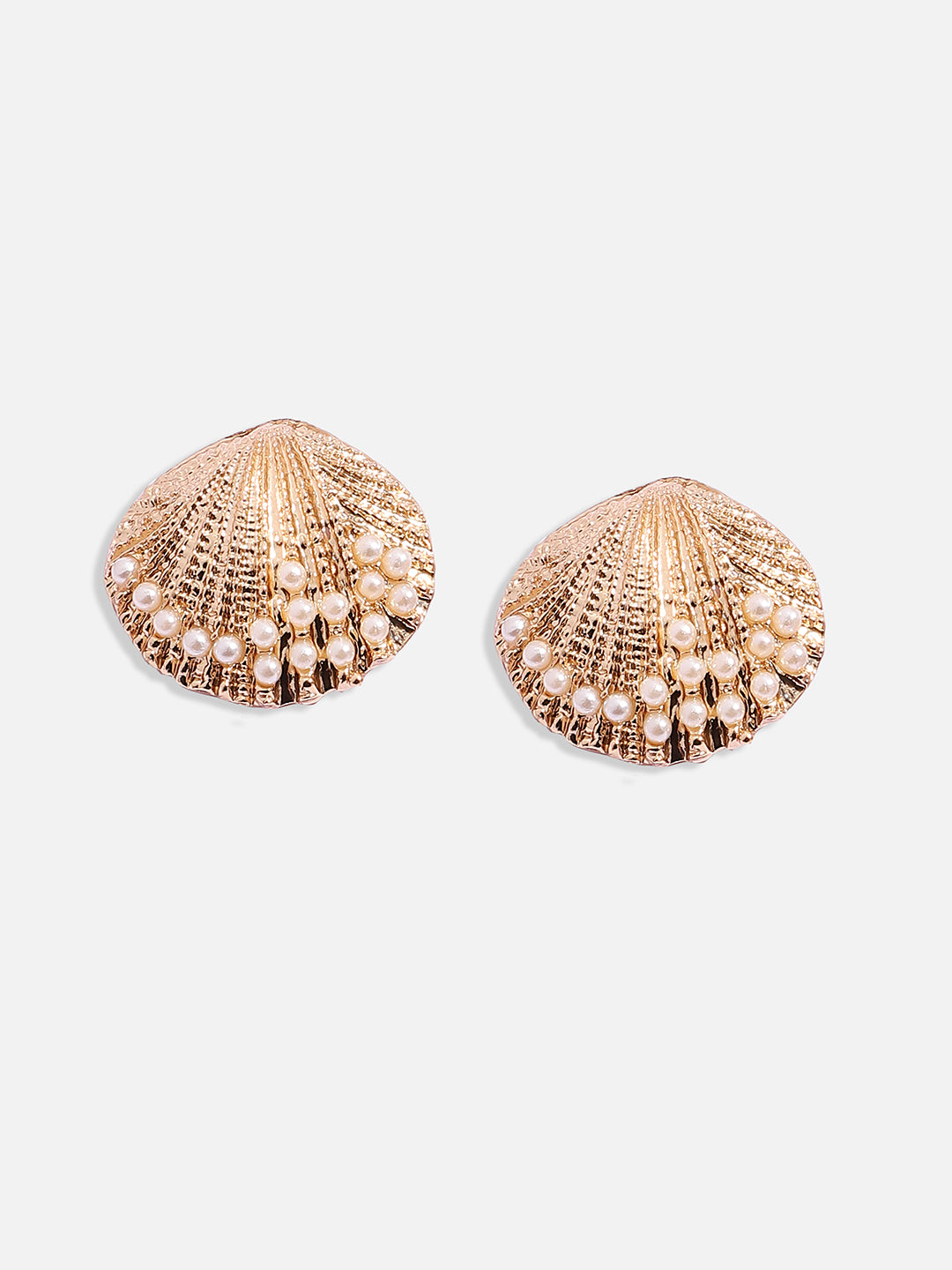 Women Gold Pearl Seashell Stud Earrings