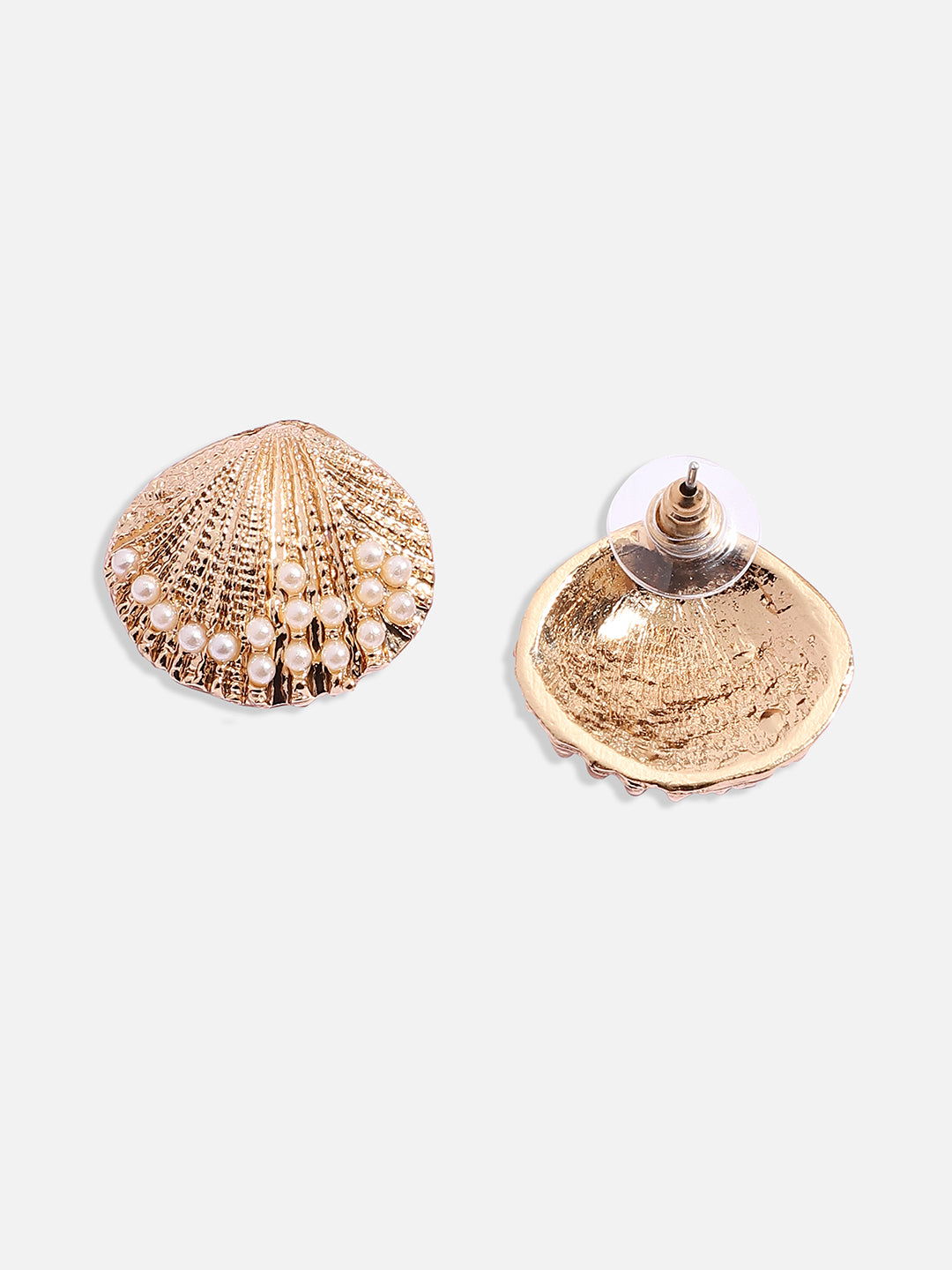 Women Gold Pearl Seashell Stud Earrings