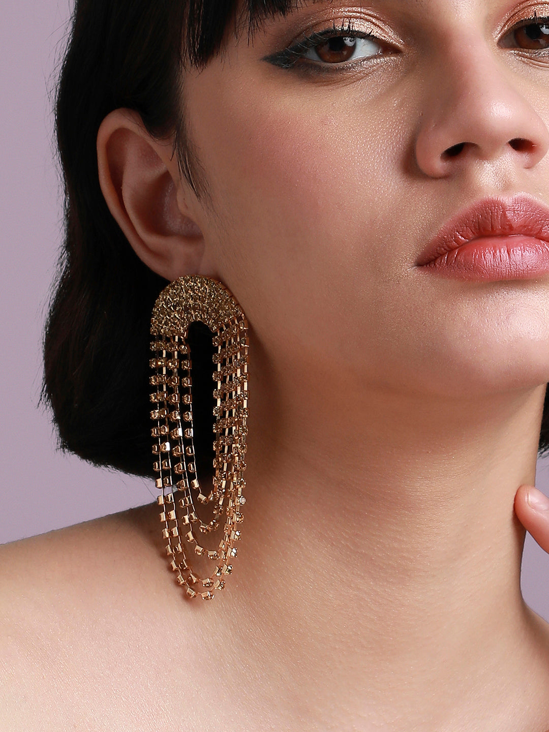 Women Gold Maxi Bling Drop Earrings