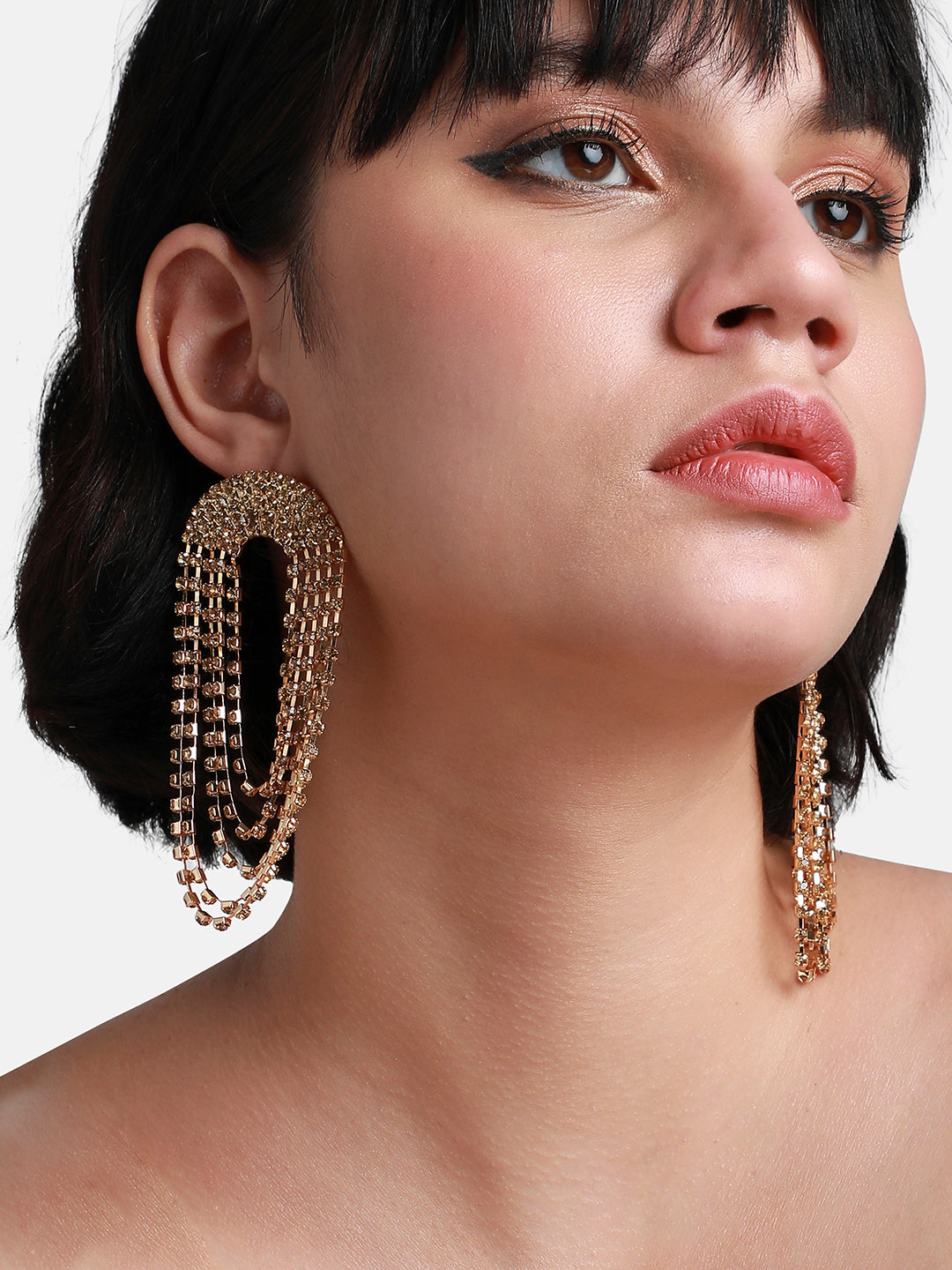 Women Gold Maxi Bling Drop Earrings