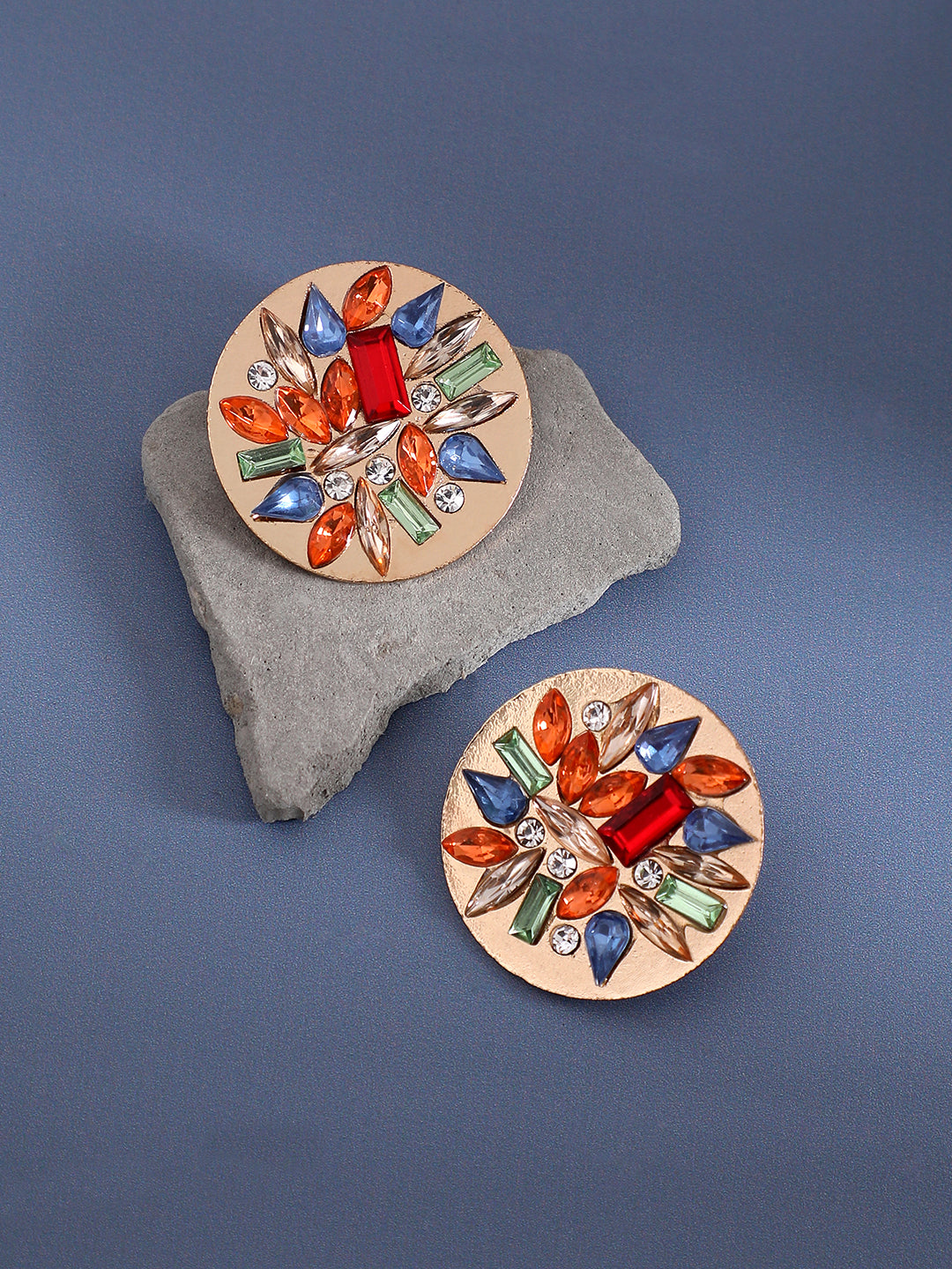 Women Multicolour Circular Crystal Stud Earrings