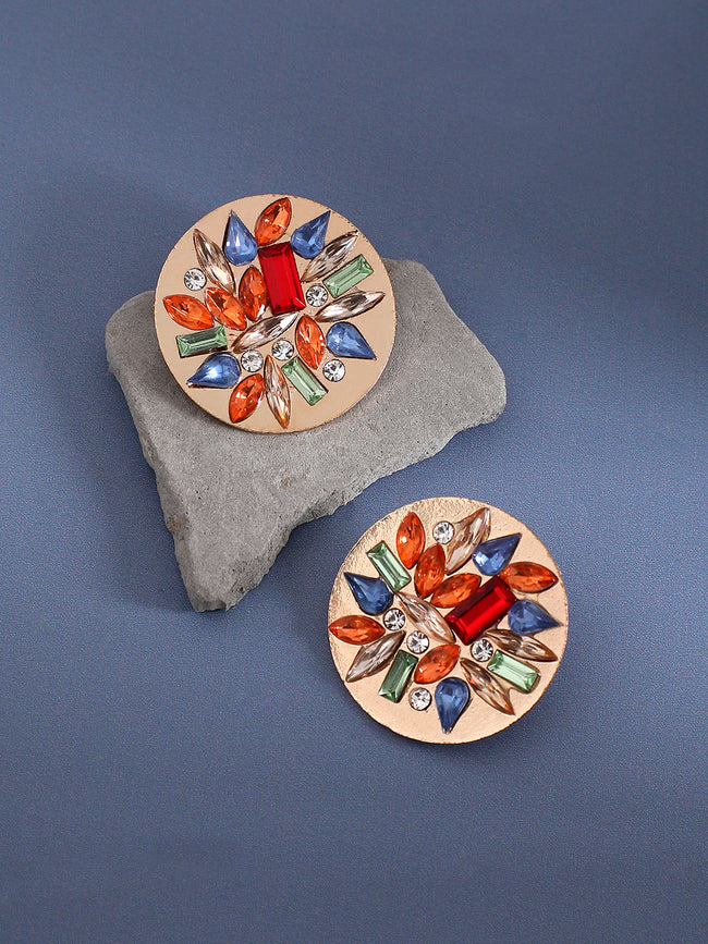 Women Multicolour Circular Crystal Stud Earrings