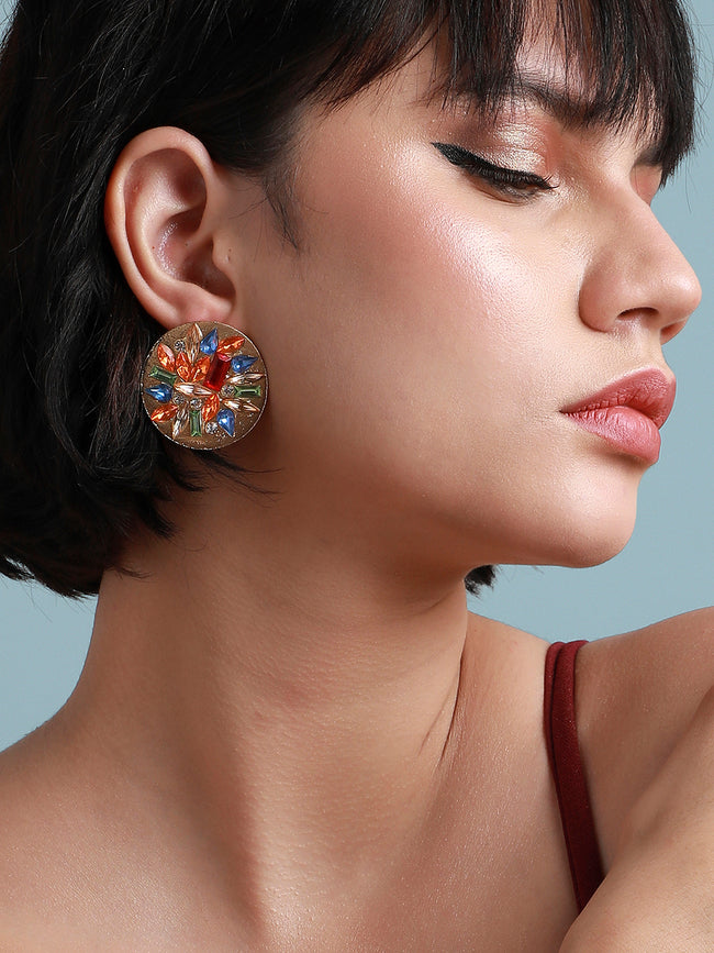 Women Multicolour Circular Crystal Stud Earrings