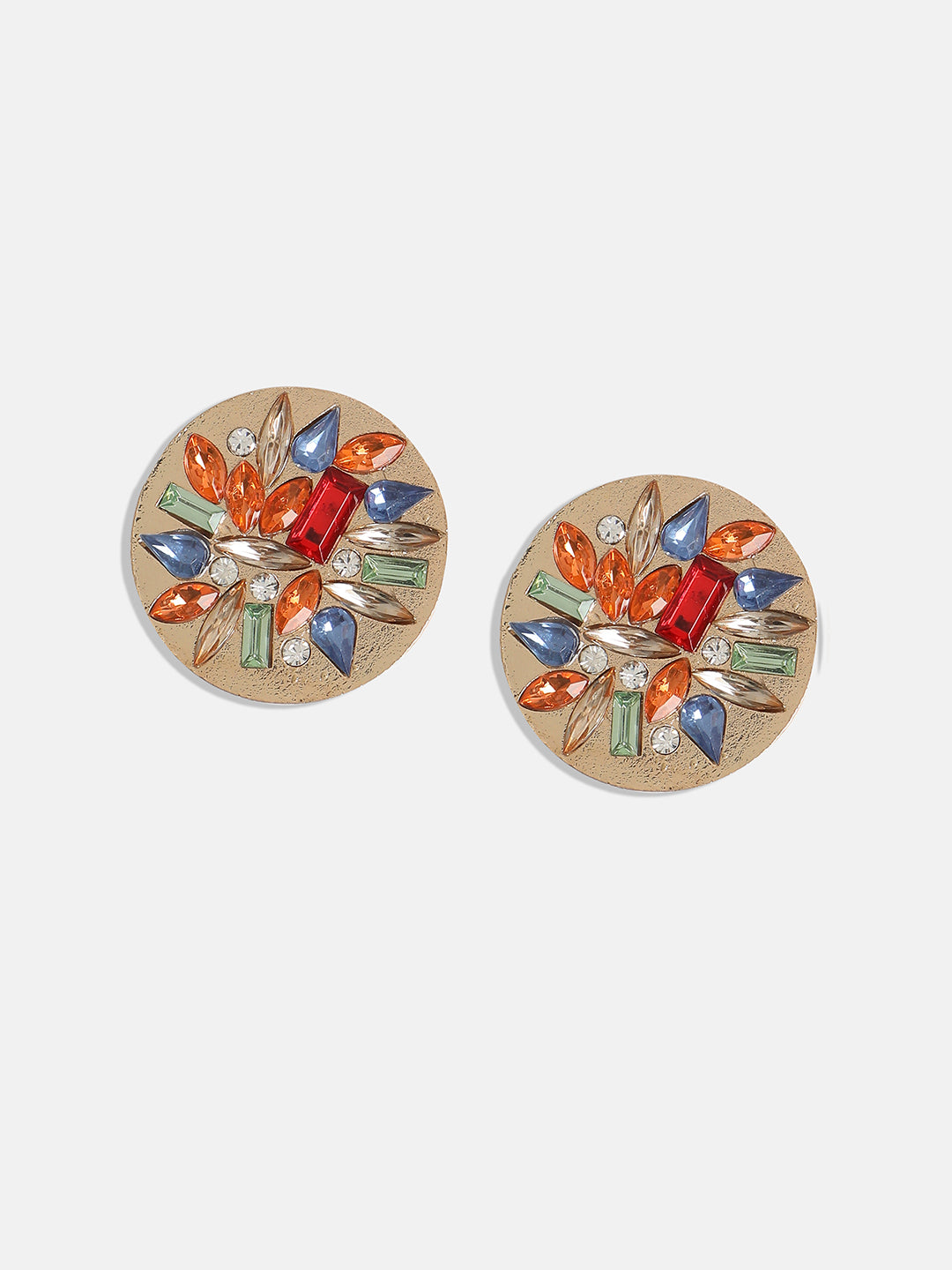 Women Multicolour Circular Crystal Stud Earrings