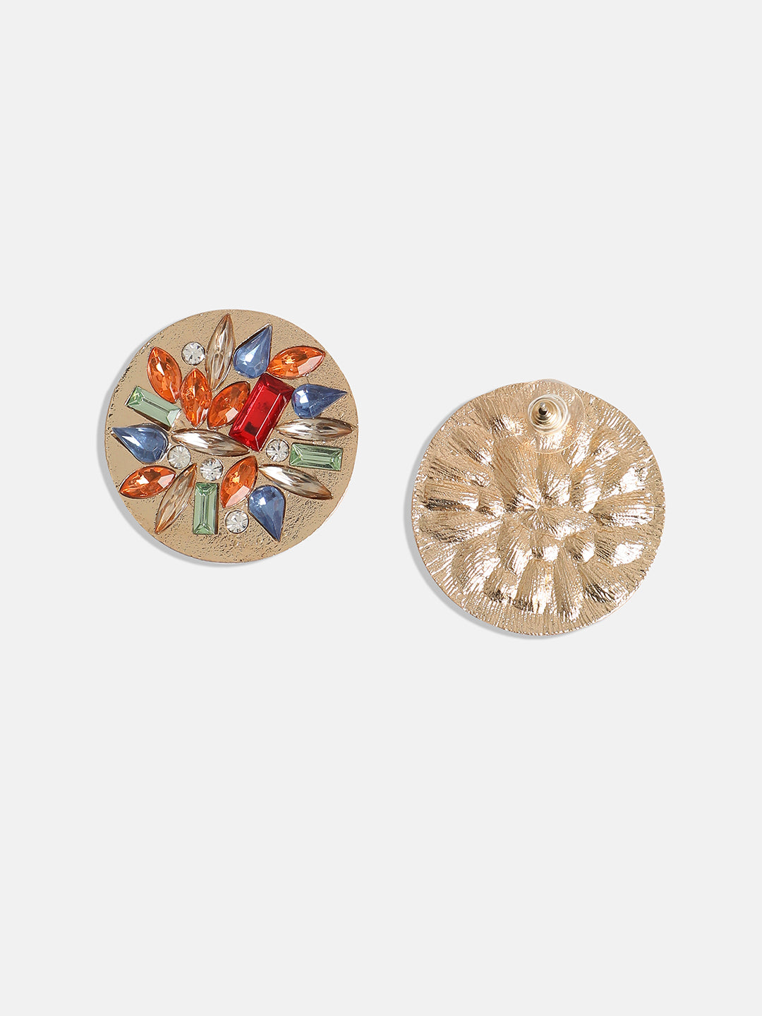 Women Multicolour Circular Crystal Stud Earrings