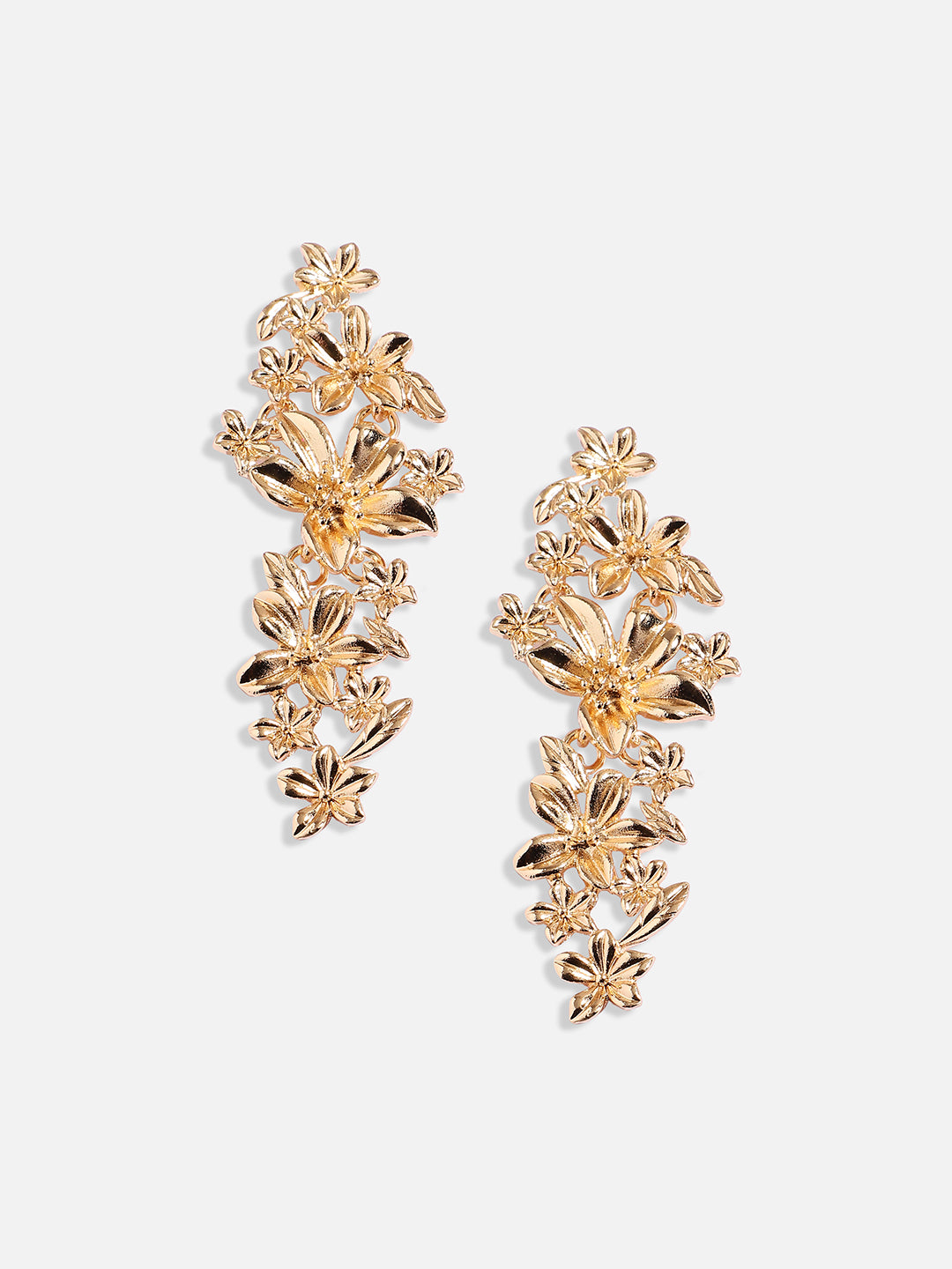 Women Gold Metallic Flora Drop Earrings