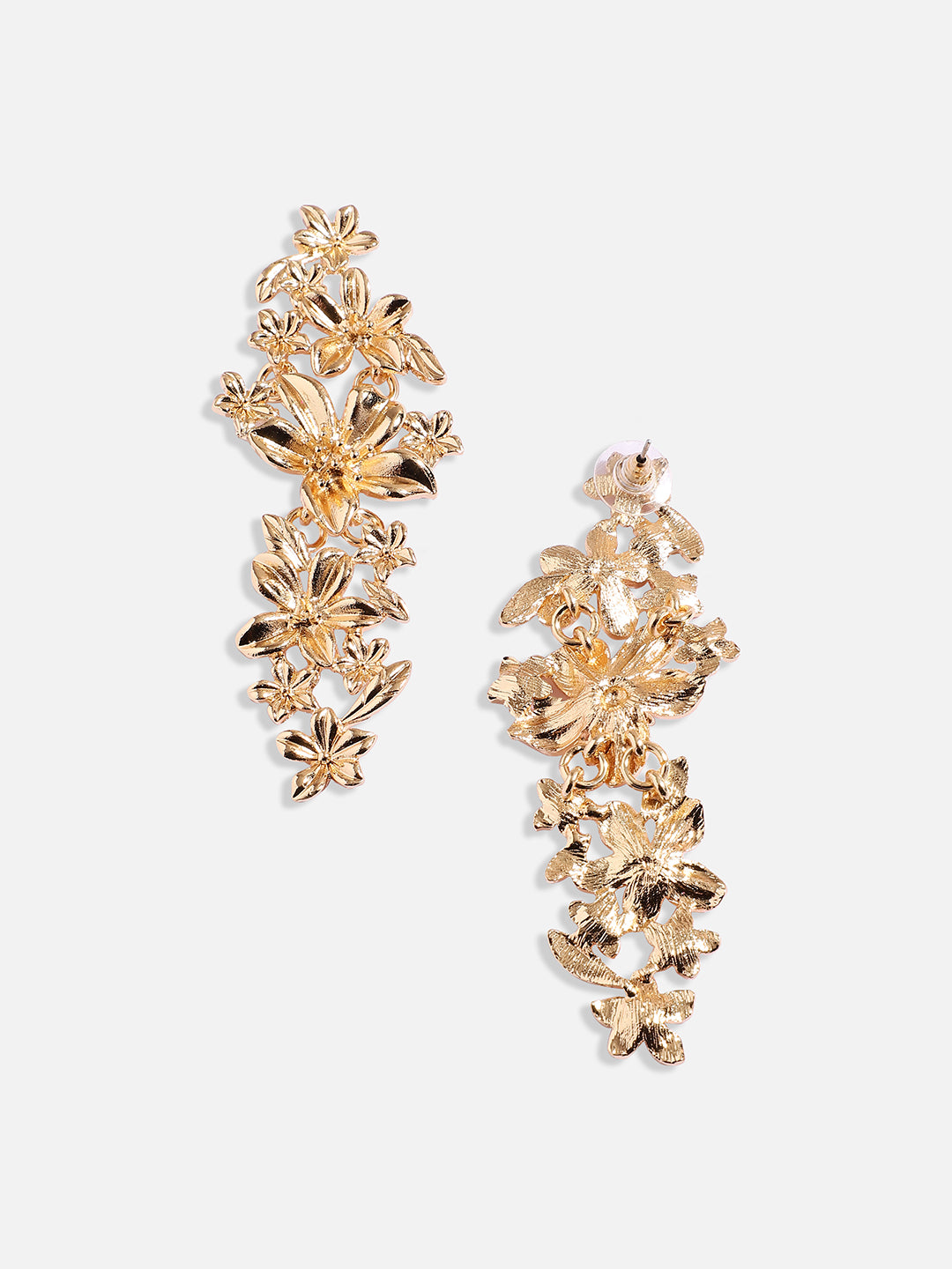 Women Gold Metallic Flora Drop Earrings