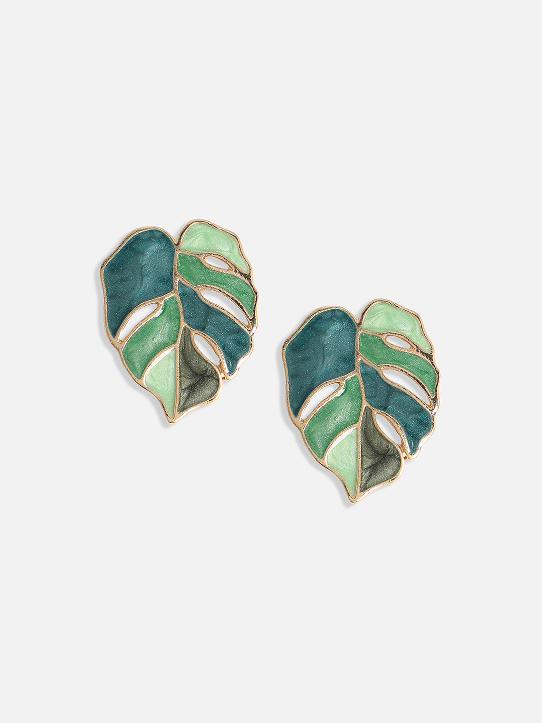 Women Green Leaf Stud Earrings