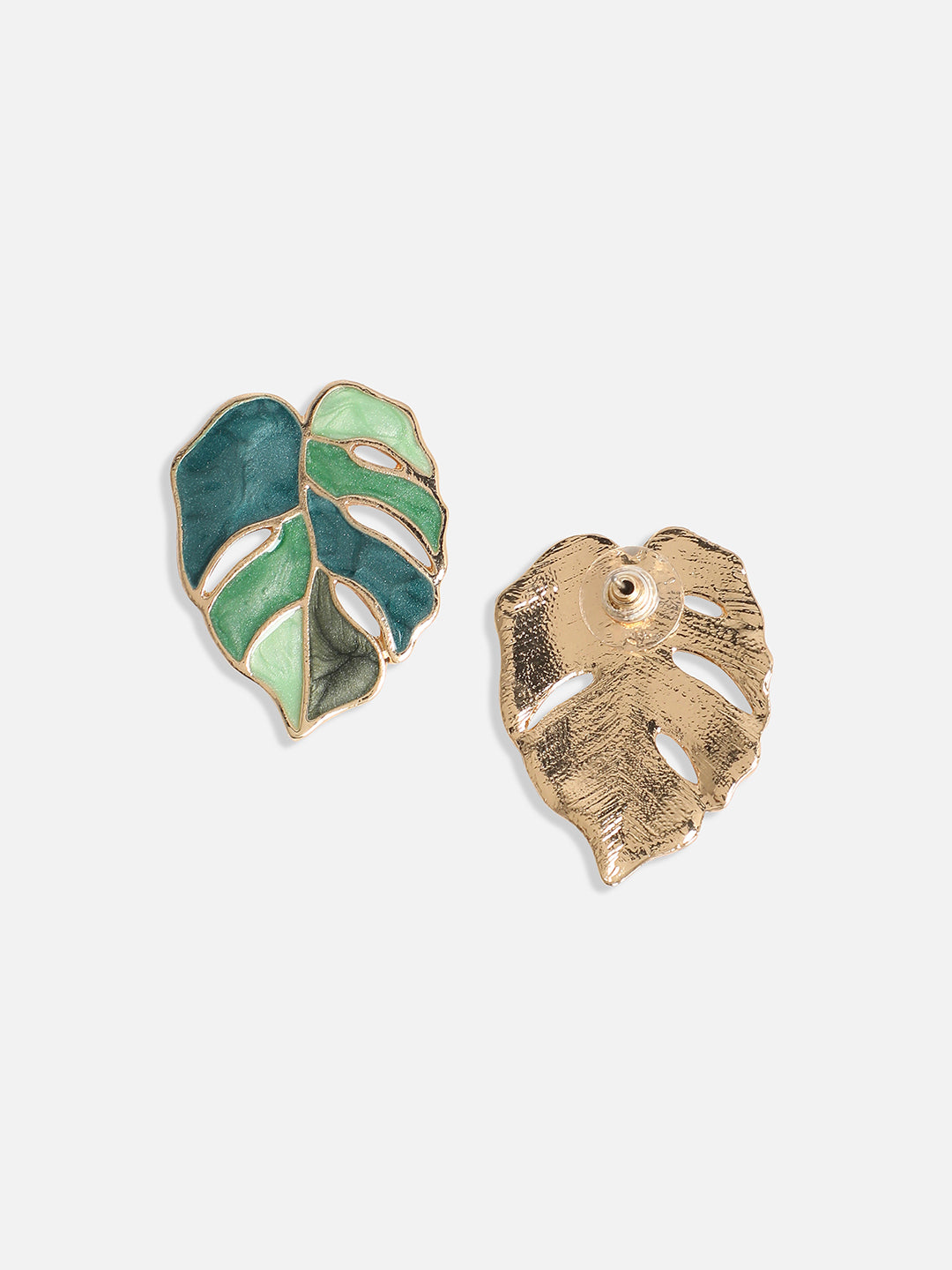 Women Green Leaf Stud Earrings