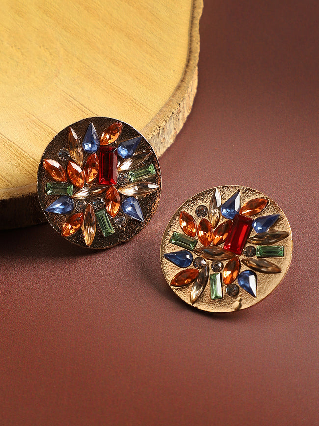 Women Multi Circular Crystal Stud Earrings