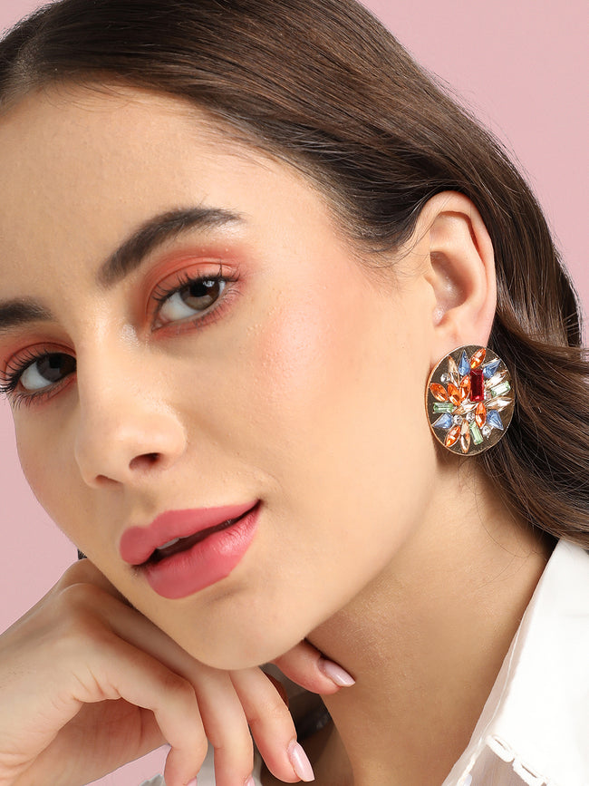 Women Multi Circular Crystal Stud Earrings