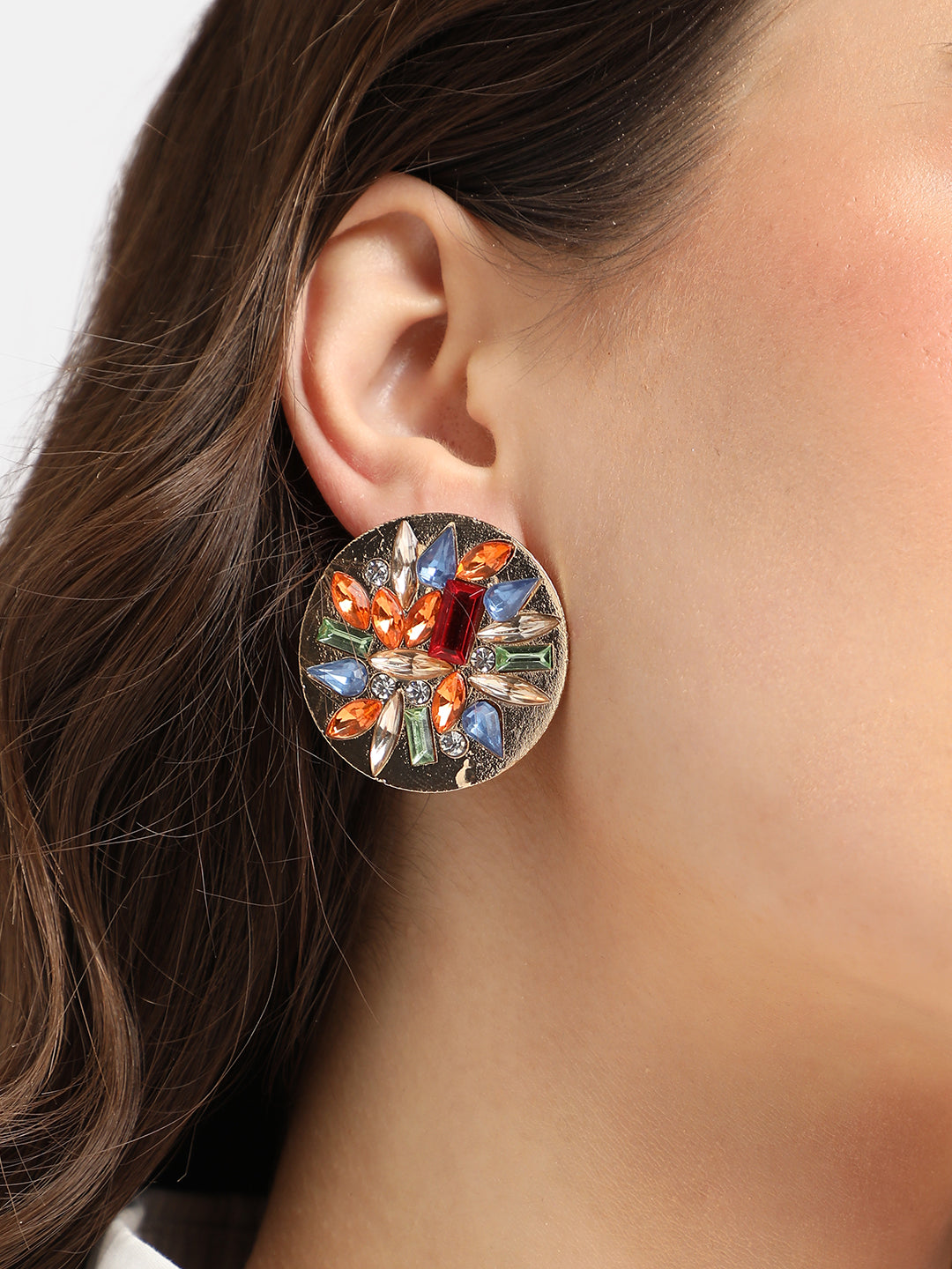 Women Multi Circular Crystal Stud Earrings