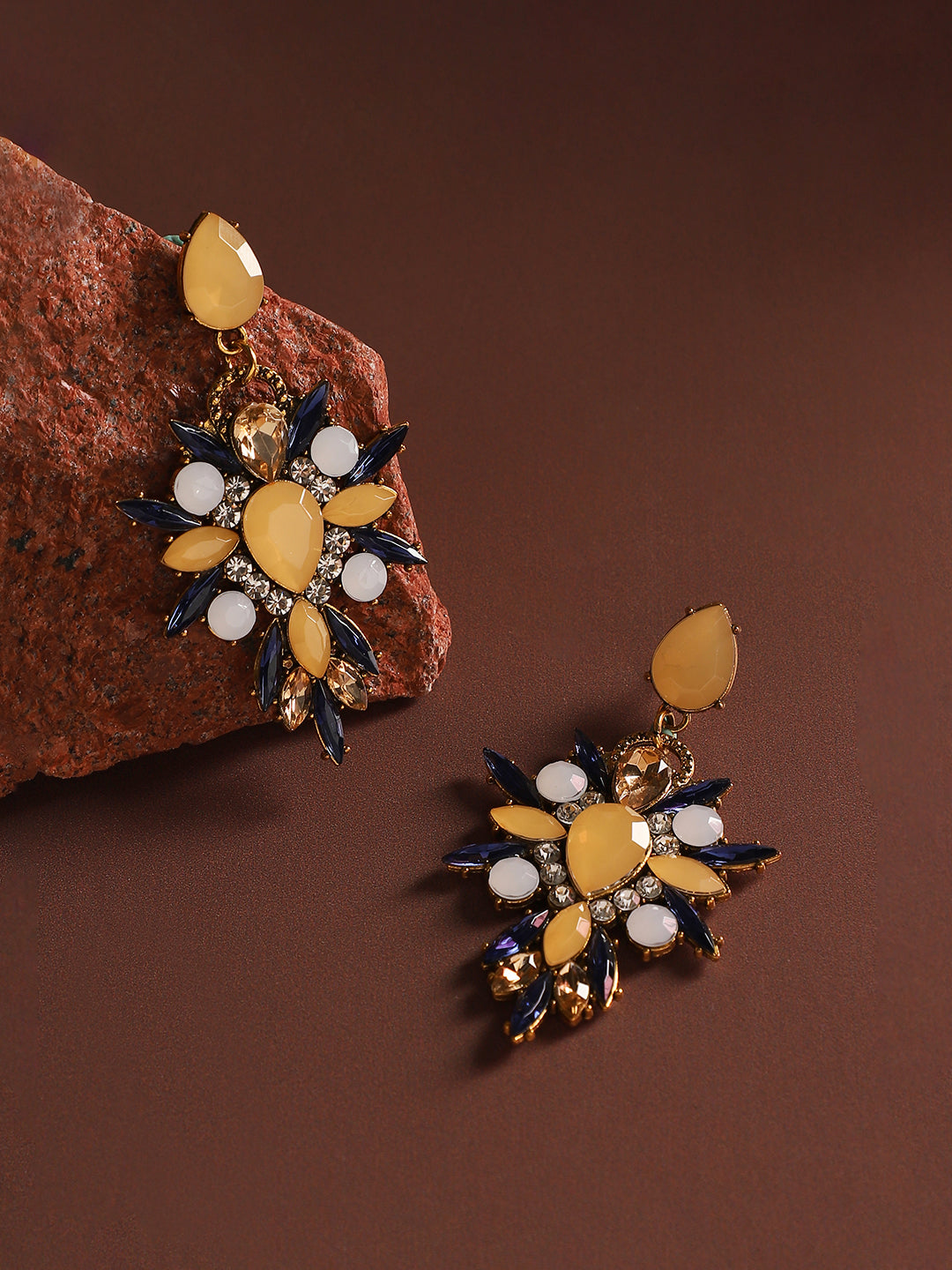 Women Yellow Crystal Drop Earrings