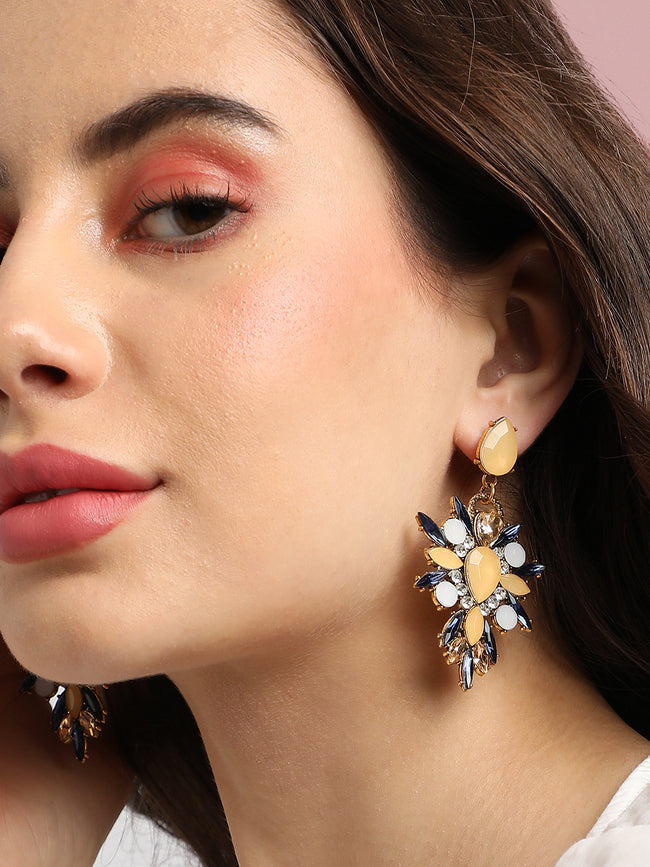 Women Yellow Crystal Drop Earrings