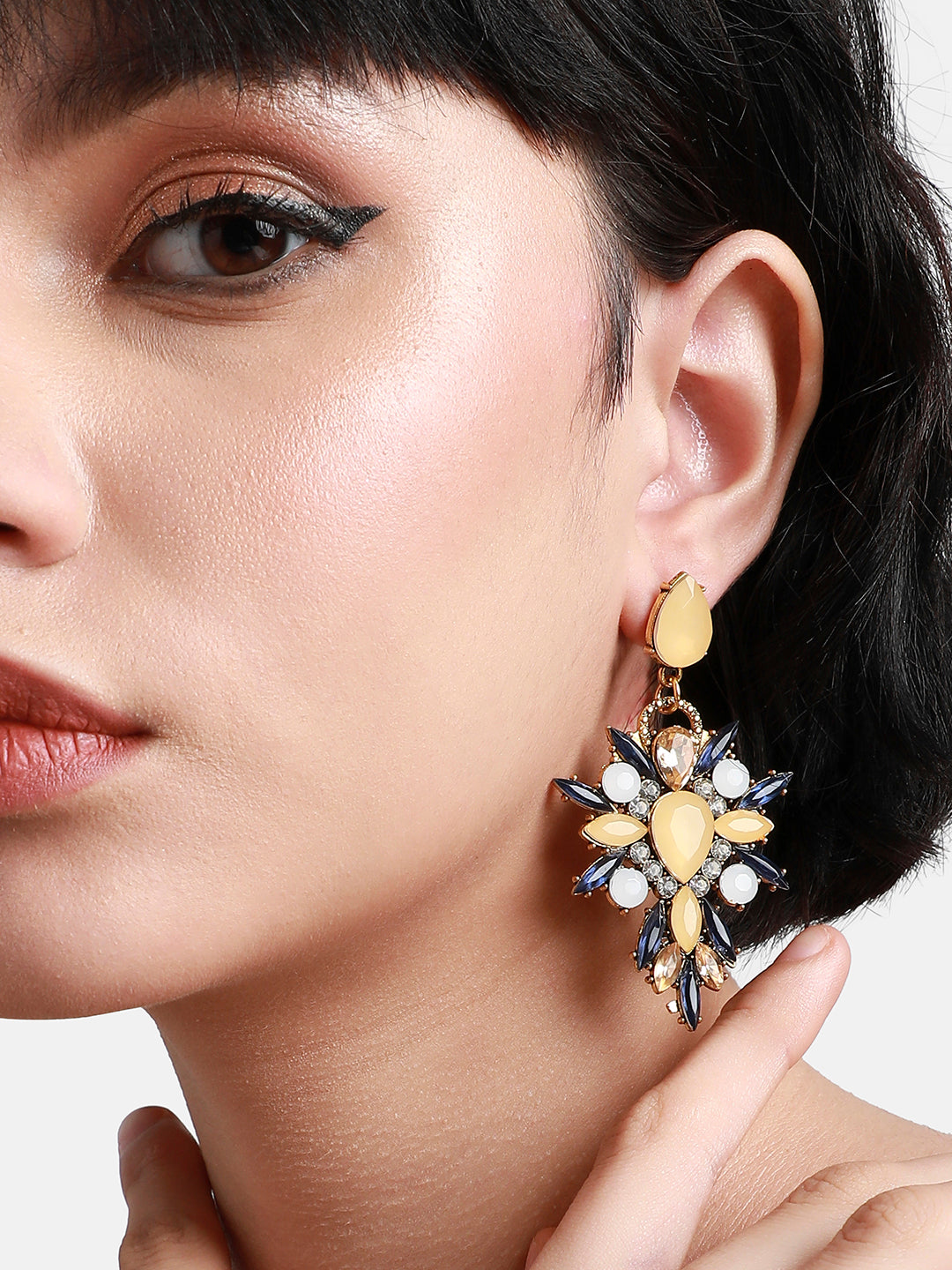 Women Yellow Crystal Drop Earrings