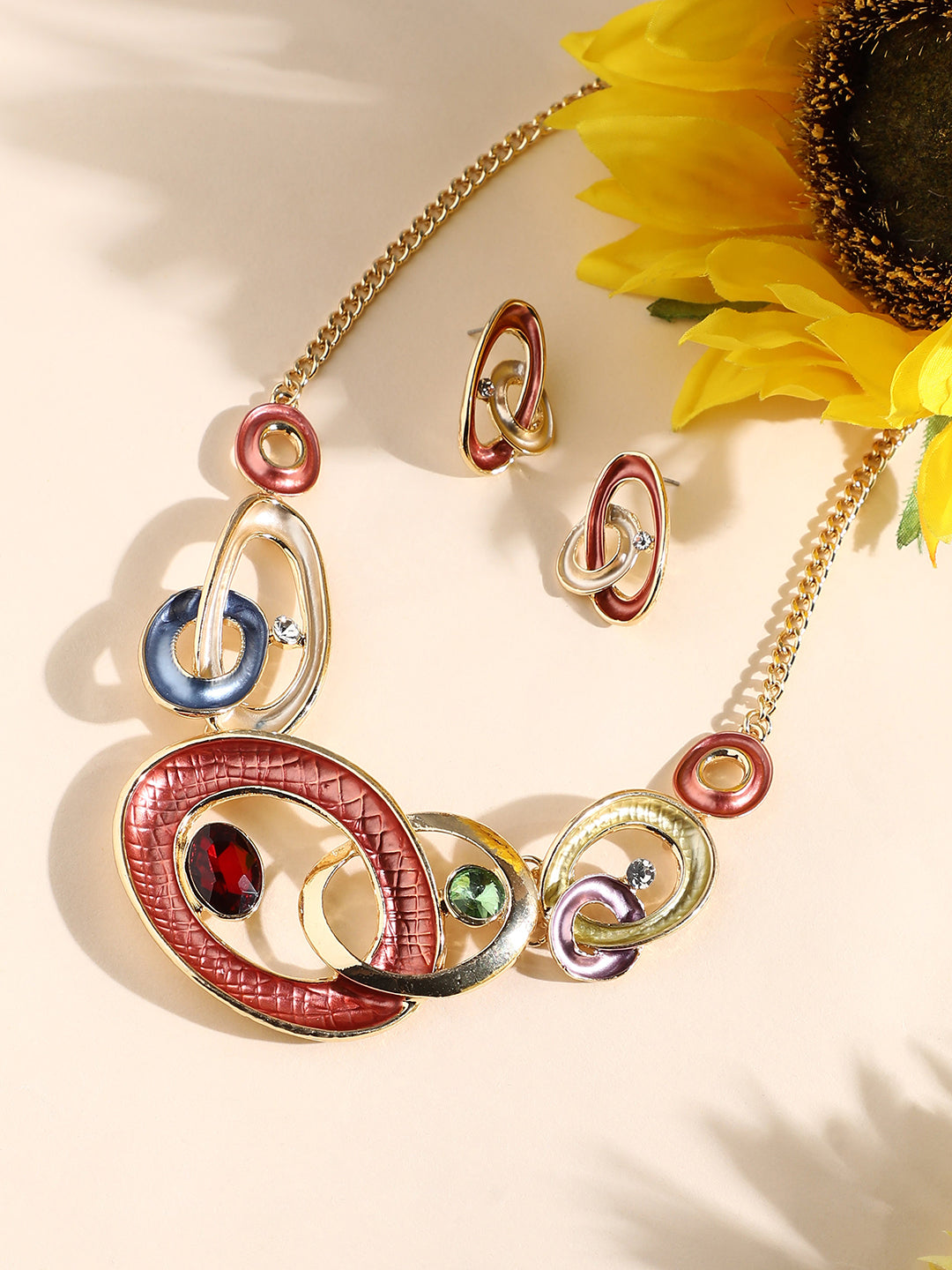 Women Gold-Plated Necklace and Earrings
