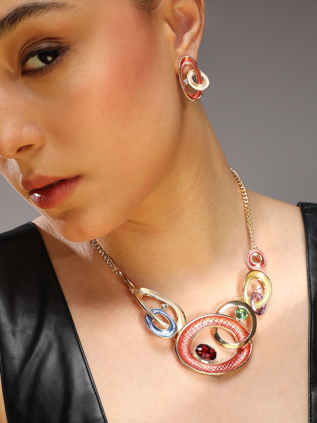 Women Gold-Plated Necklace and Earrings