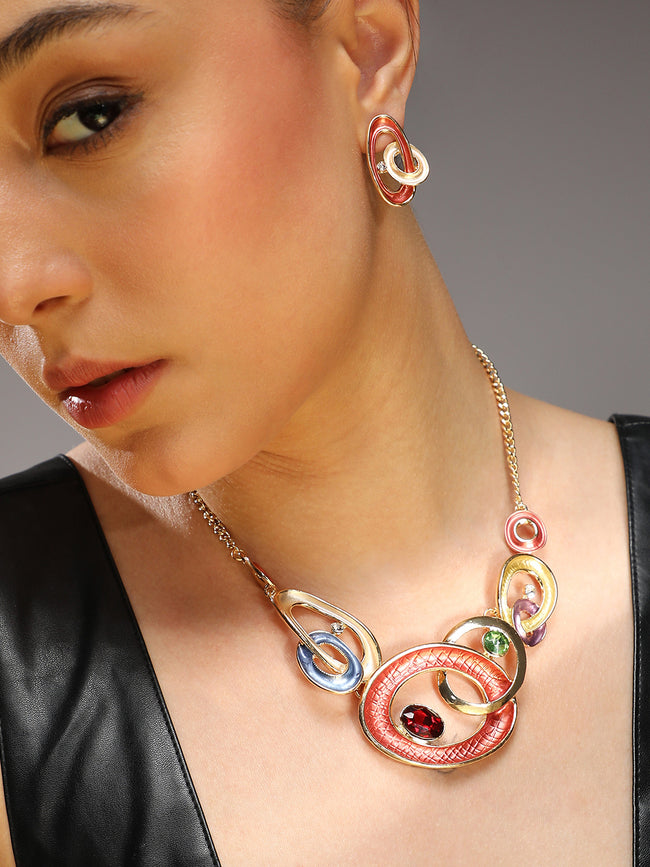 Women Gold-Plated Necklace and Earrings