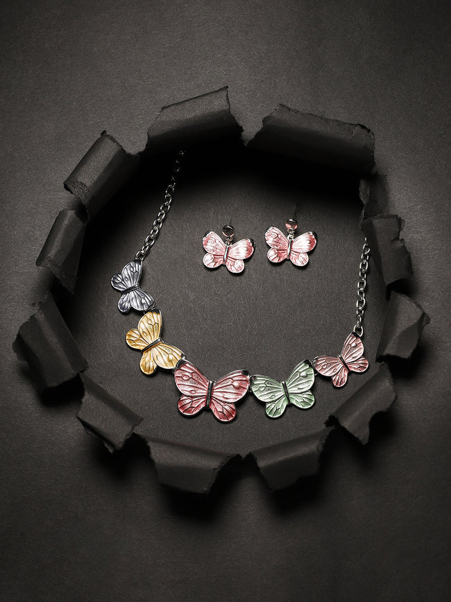 Women Multicolour Pastel Butterfly Jewellery Set