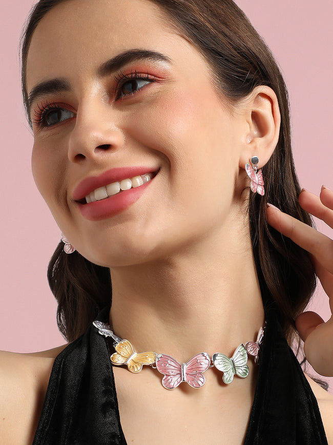 Women Multicolour Pastel Butterfly Jewellery Set