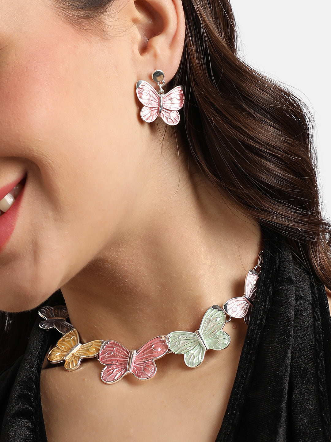 Women Multicolour Pastel Butterfly Jewellery Set