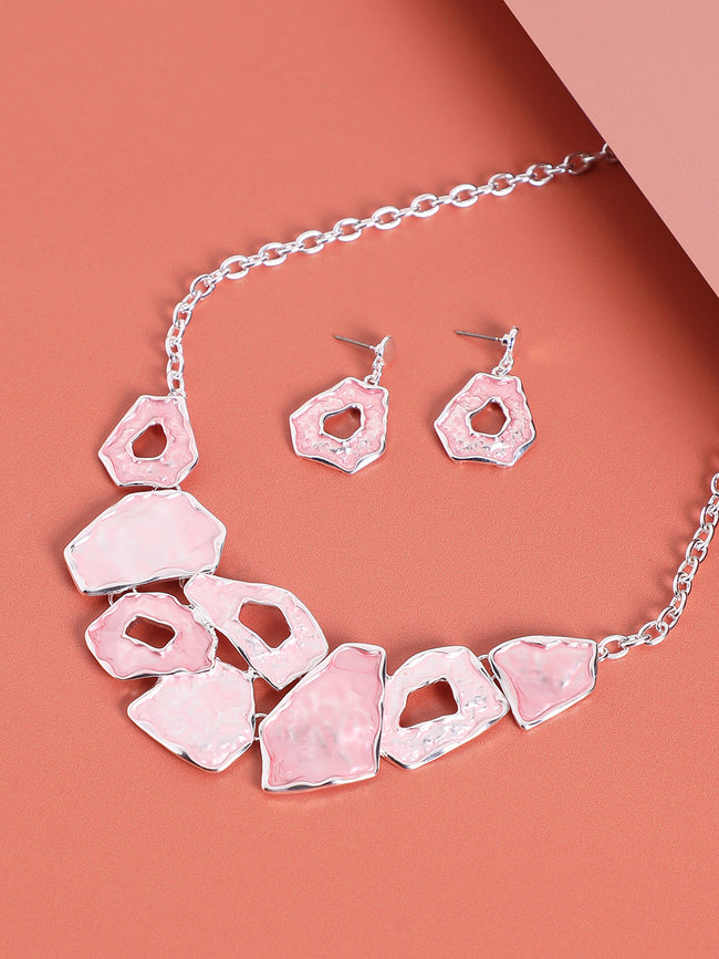 Women Pink Textured Jewellery Set
