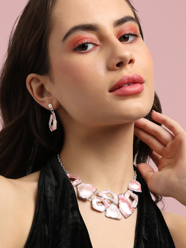 Women Pink Textured Jewellery Set