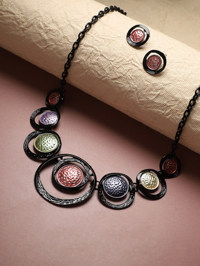 Women Multicolour Dented Circular Jewellery Set