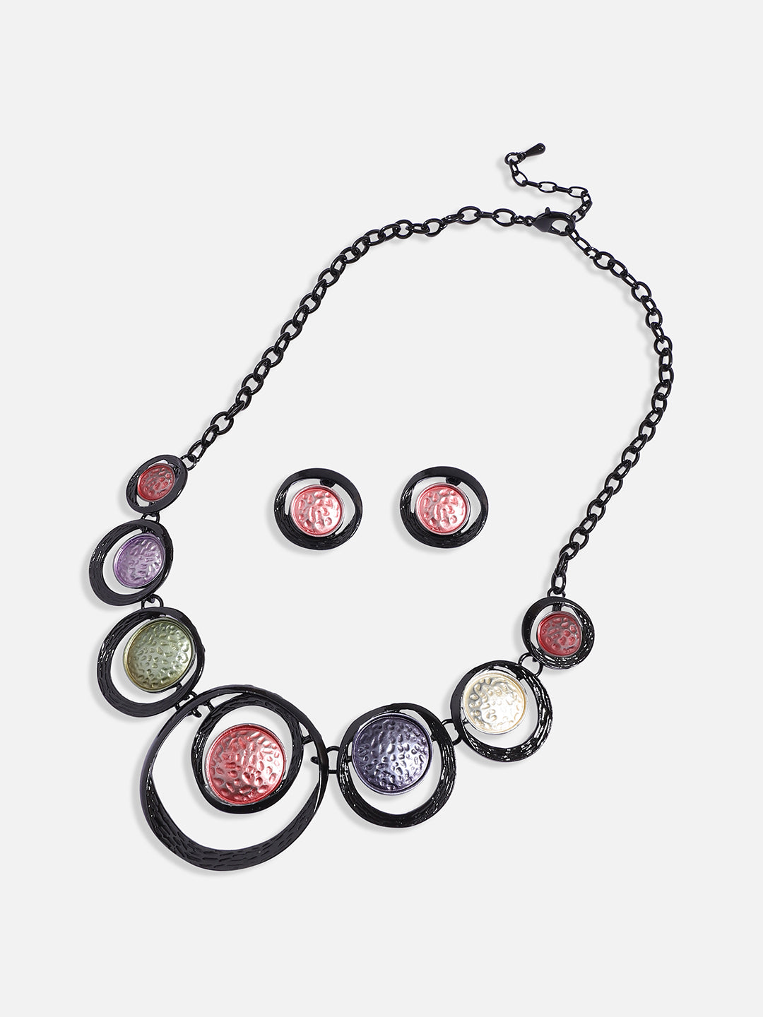 Women Multicolour Dented Circular Jewellery Set