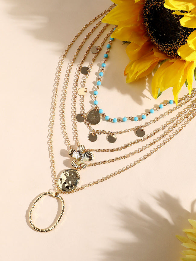 Women Gold-Plated Beads Beaded Layered Necklace