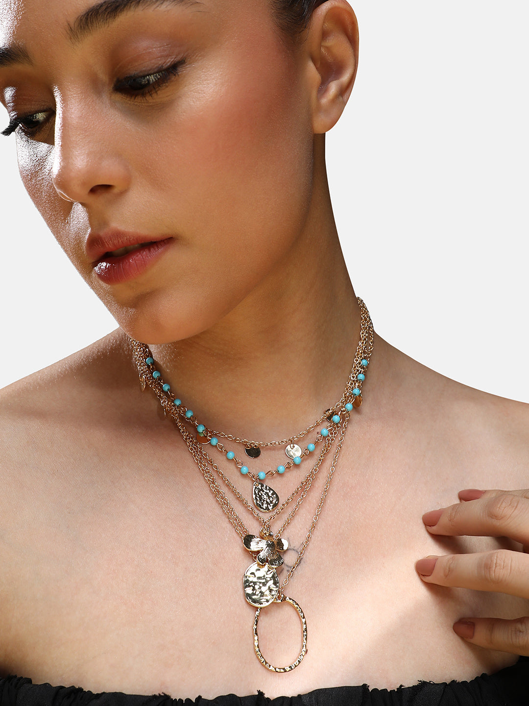 Women Gold-Plated Beads Beaded Layered Necklace