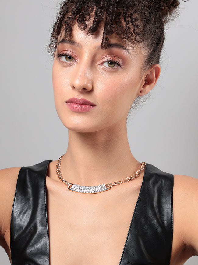 Women Crystal Cluster Chainlink Necklace