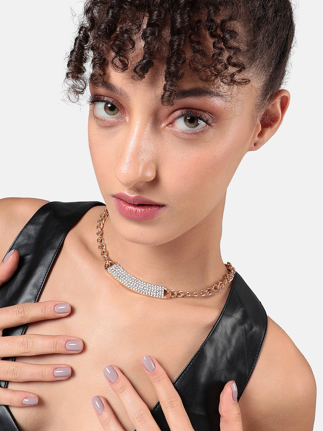 Women Crystal Cluster Chainlink Necklace
