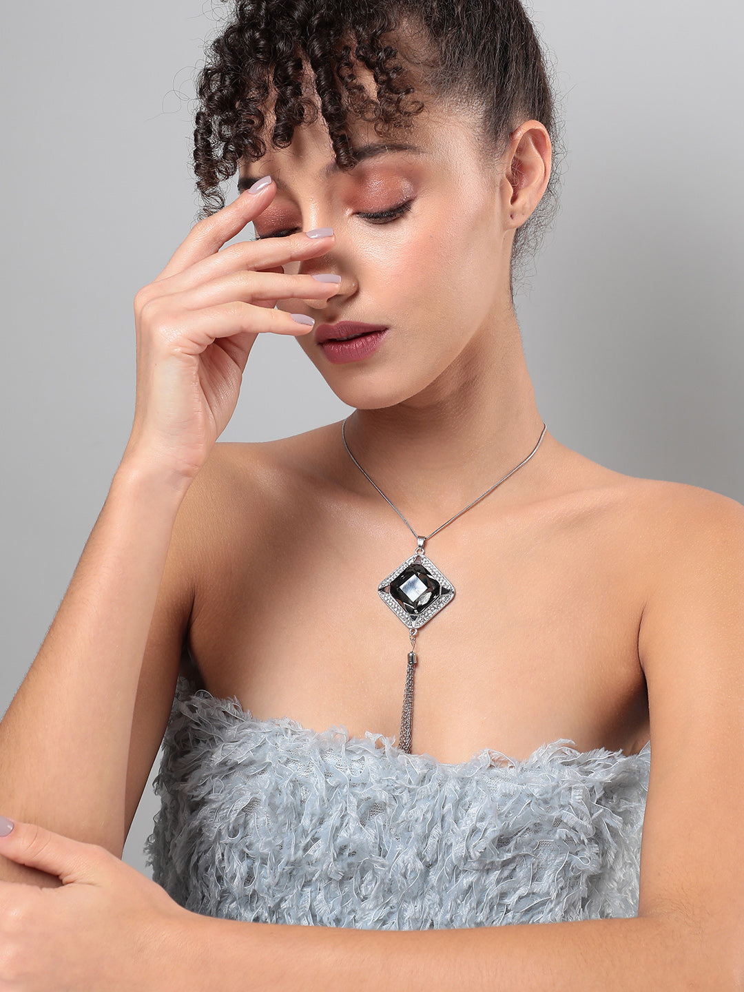 Women Crystal Tassel Pendant Necklace