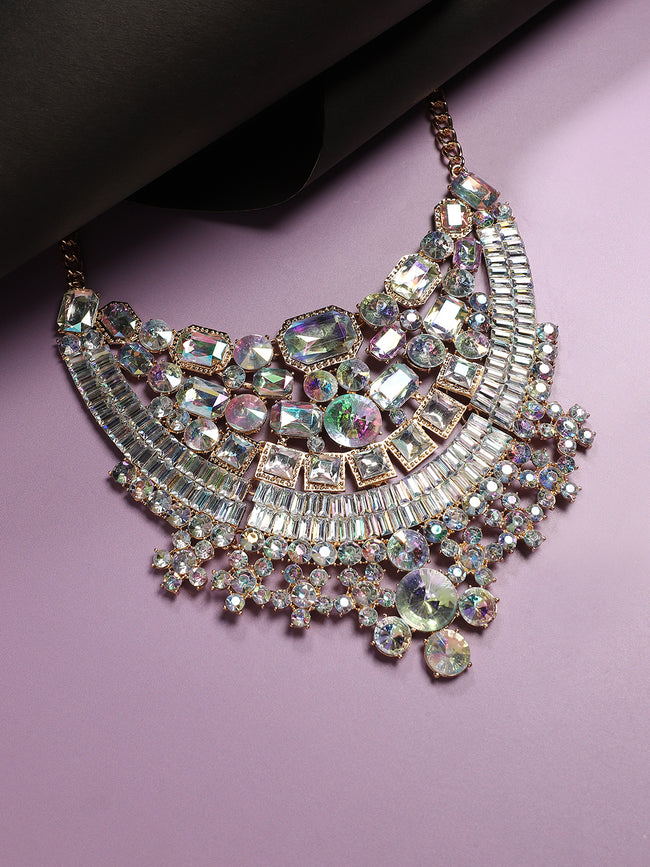 Women Silver Maxi Crystal Necklace