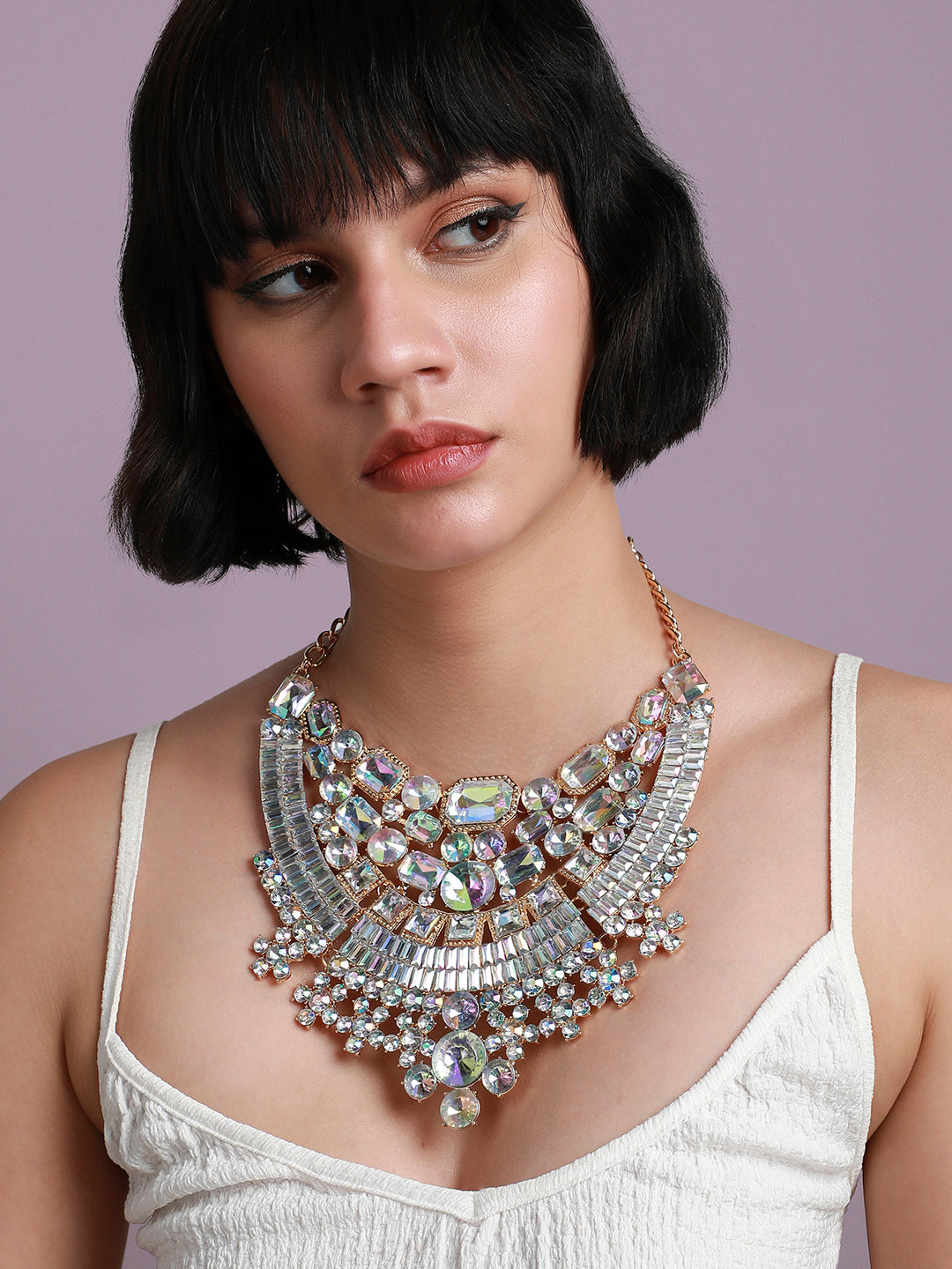 Women Silver Maxi Crystal Necklace