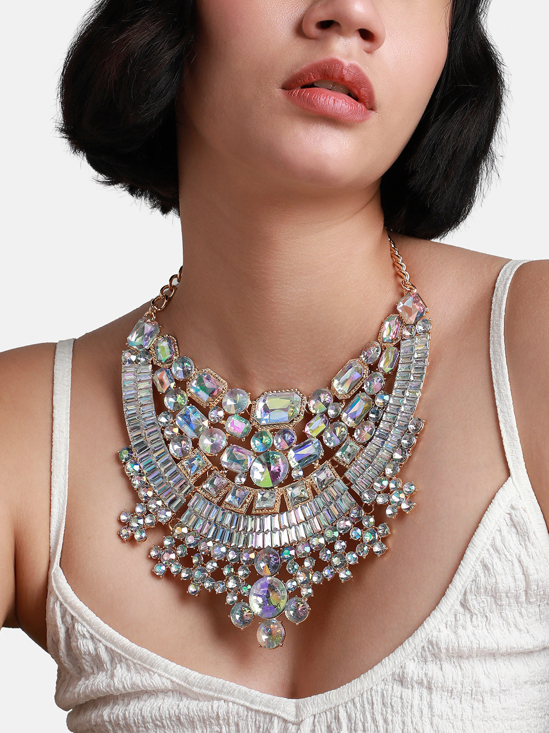 Women Silver Maxi Crystal Necklace