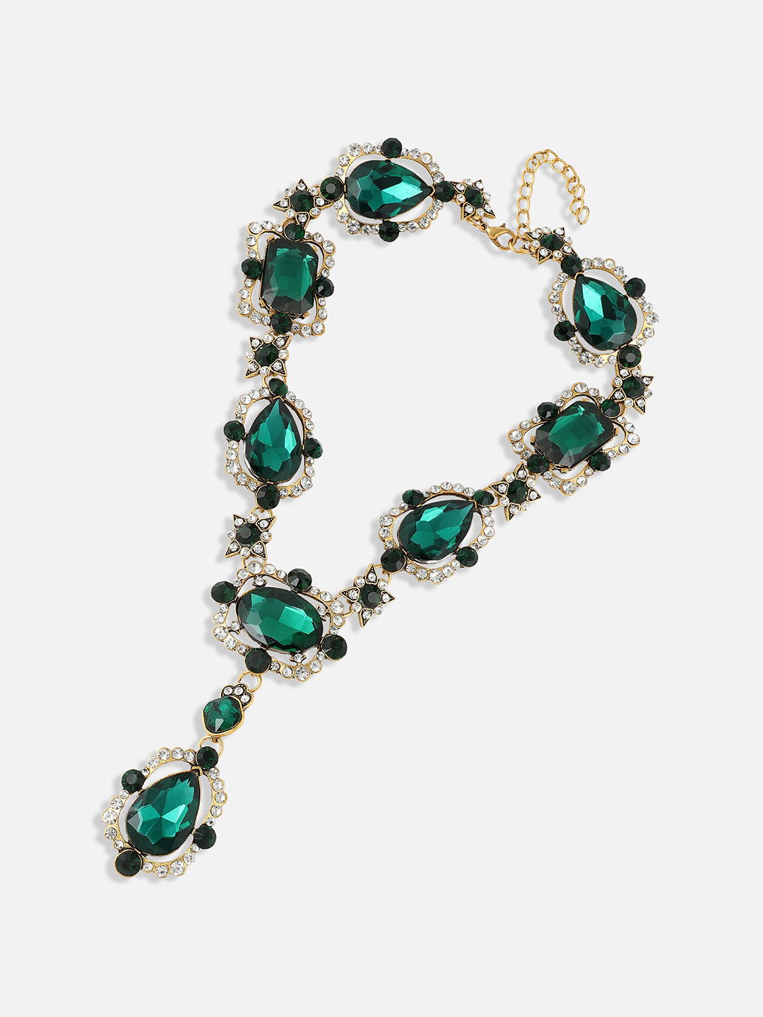 Women Green Metallic Crystal Necklace