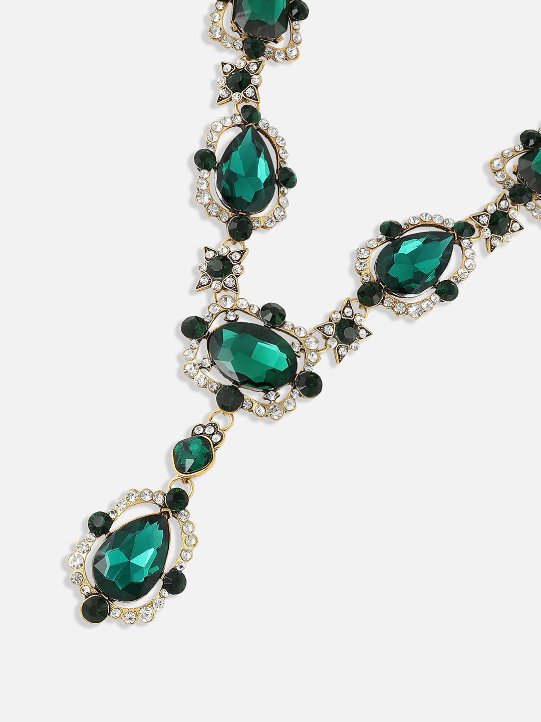 Women Green Metallic Crystal Necklace