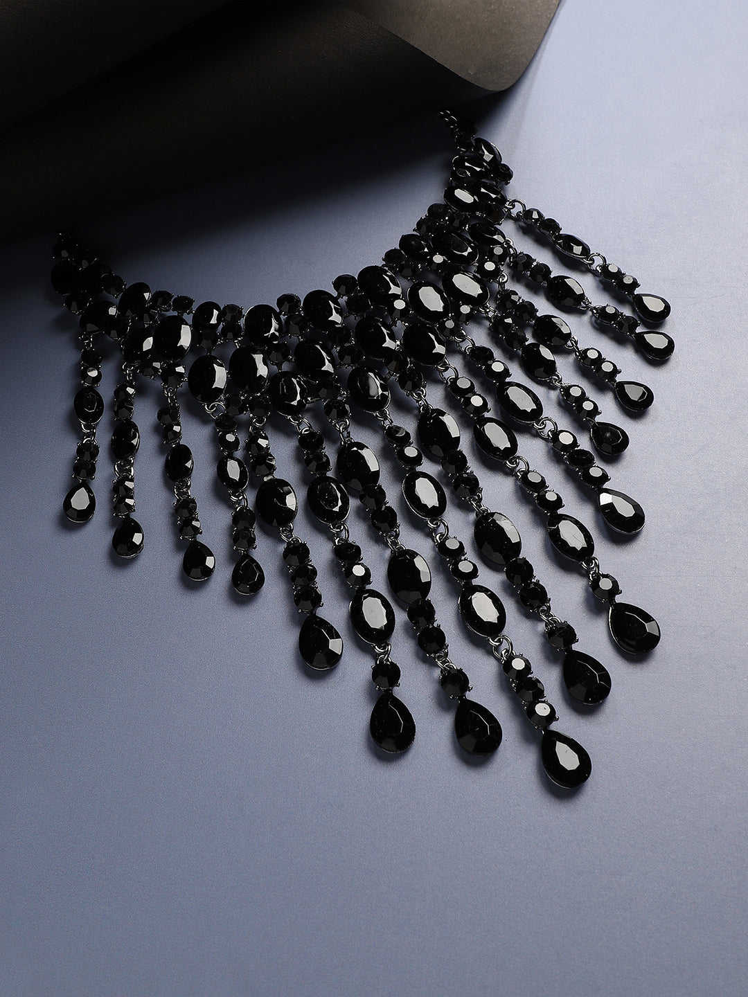 Women Black Maxi Crystal Drop Necklace
