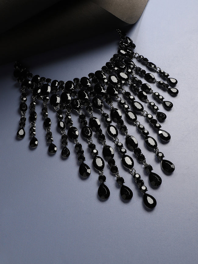 Women Black Maxi Crystal Drop Necklace